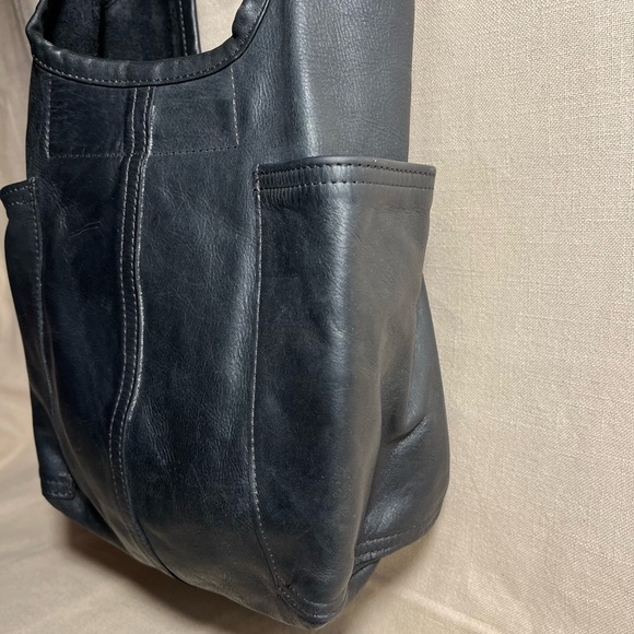ROUGH & TUMBLE women’s envelope tote tumbled black leather hobo Large shopper - Picture 4 of 10